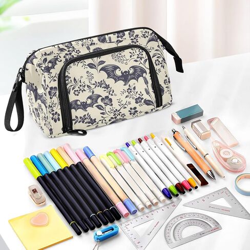 Big Capacity Pencil Pen Case for Adults, Goth Bats Pencil Bags Portable Makeup Bag Stationery Storage for Men Women College Office in Saudi Arabia