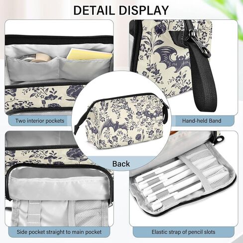 Big Capacity Pencil Pen Case for Adults, Goth Bats Pencil Bags Portable Makeup Bag Stationery Storage for Men Women College Office in Saudi Arabia