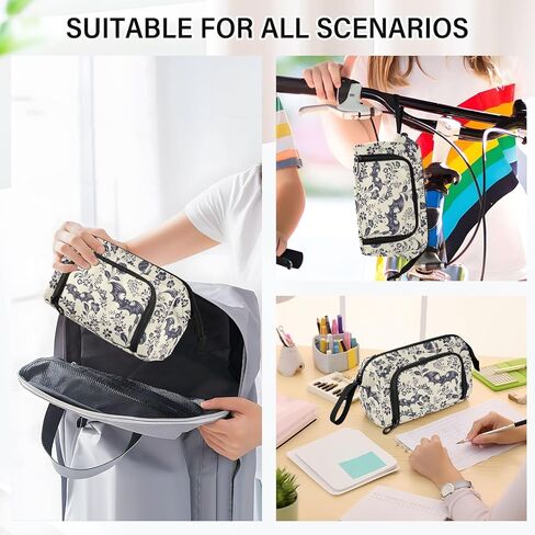 Big Capacity Pencil Pen Case for Adults, Goth Bats Pencil Bags Portable Makeup Bag Stationery Storage for Men Women College Office in Saudi Arabia