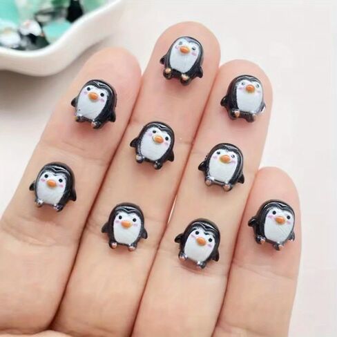 100Pcs/Pack Cute 9mm Resin Mini Penguin Series Flat Statues DIY Wedding Scrapbook Handmade Account Making Accessories (Black) in Saudi Arabia