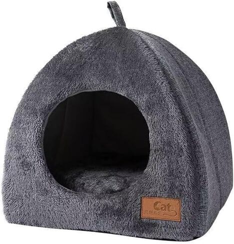 Cozy Plush Cat Cave Bed, Gray, Indoor Self-Warming Enclosed Pet House with Non-Slip Bottom in Saudi Arabia