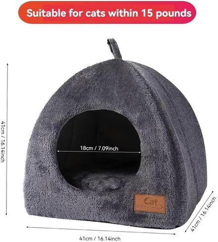 Cozy Plush Cat Cave Bed, Gray, Indoor Self-Warming Enclosed Pet House with Non-Slip Bottom in Saudi Arabia