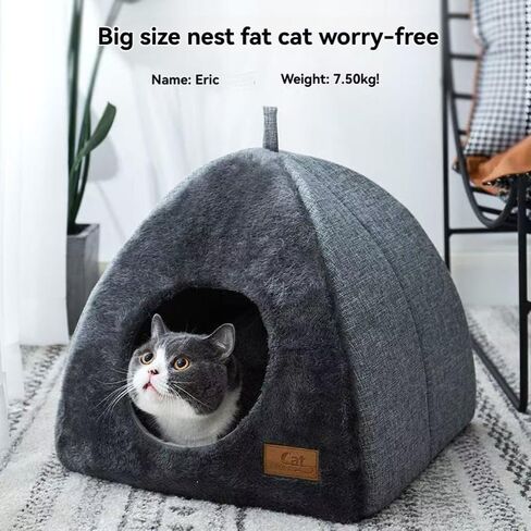 Cozy Plush Cat Cave Bed, Gray, Indoor Self-Warming Enclosed Pet House with Non-Slip Bottom in Saudi Arabia