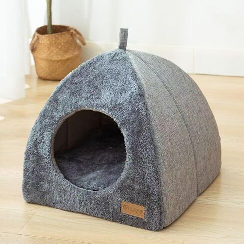 Cozy Plush Cat Cave Bed, Gray, Indoor Self-Warming Enclosed Pet House with Non-Slip Bottom in Saudi Arabia