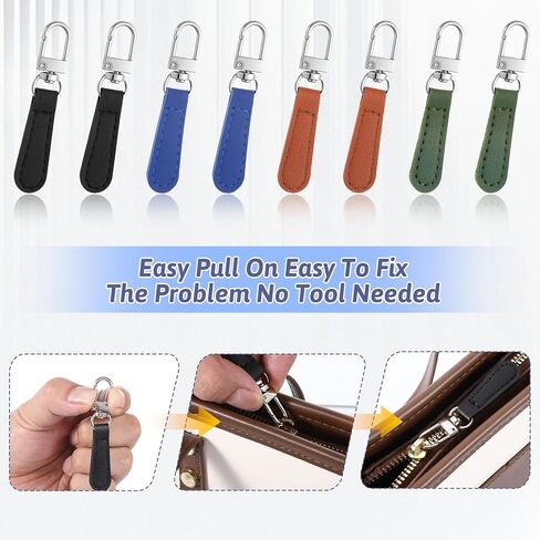 8 PCS Zipper Pull Replacement for Small Holes Zippers Leather Handle Detachable Replacement Zipper Pull for Luggage, Backpacks, Suitcases, Jackets, Purses, Handbags(5colors) in Saudi Arabia