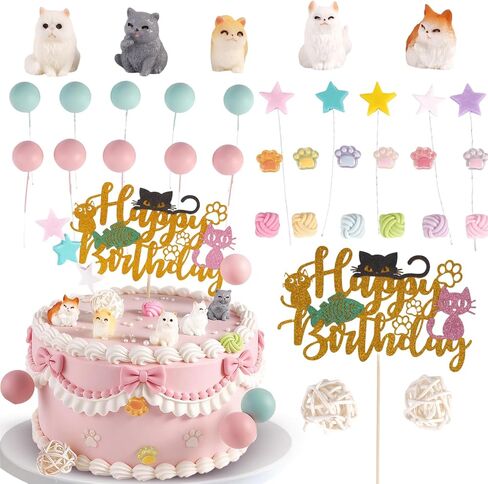 35Pcs Cat Cake Topper Cat Cake Decorations for Kids Party Baby Shower Supplise in Saudi Arabia
