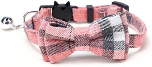 Plaid Bowknot Pet Collar for Cats with Soft Strap Adjustable Fit Lightweight Decorative Everyday Comfort Pink in Saudi Arabia