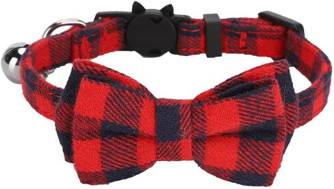 Plaid Bowknot Pet Collar for Cats with Soft Strap Adjustable Fit Lightweight Decorative Everyday Comfort Pink in Saudi Arabia