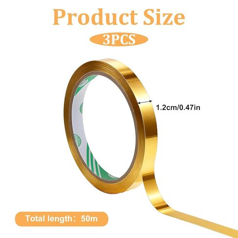 3 Rolls Gold Tape for Crafts, 1/2 Inch Gold Tape Self Adhesive Golds Mirror Tapes Metallic Tapes DIY Golds Graphic ArtTape for Wall Decor TV Frame Crafts Decoration and Gift Box Wrapping in Saudi Arabia
