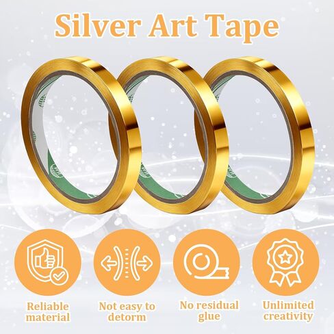3 Rolls Gold Tape for Crafts, 1/2 Inch Gold Tape Self Adhesive Golds Mirror Tapes Metallic Tapes DIY Golds Graphic ArtTape for Wall Decor TV Frame Crafts Decoration and Gift Box Wrapping in Saudi Arabia