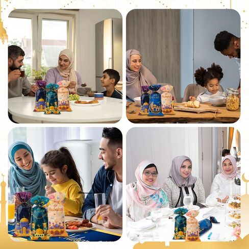 Ramadan Treat bags, 120 PCS Eid Mubarak Cellophane Treat Bags, Ramadan Eid Mubarak Gift Bags, Eid Mubarak Ramadan Candy Cookie Goodie Snack Bags with Twist Ties Gifts for Eid Mubarak Party Decorations in Saudi Arabia