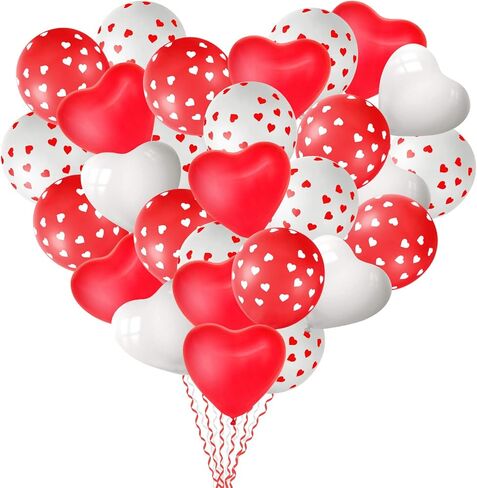 MIAHART 60 Pack Heart Balloons Decorations Kit for Valentine's Day, Wedding, Birthday Party, etc. 60 Pcs Heart Balloons, 4 Ribbons. Red, White. 12 Inch/30cm, 10 Inch/25cm. Latex. Unisex. All Ages. in Saudi Arabia