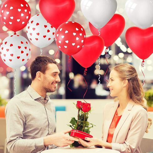 MIAHART 60 Pack Heart Balloons Decorations Kit for Valentine's Day, Wedding, Birthday Party, etc. 60 Pcs Heart Balloons, 4 Ribbons. Red, White. 12 Inch/30cm, 10 Inch/25cm. Latex. Unisex. All Ages. in Saudi Arabia