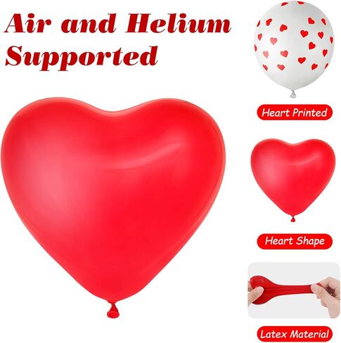 MIAHART 60 Pack Heart Balloons Decorations Kit for Valentine's Day, Wedding, Birthday Party, etc. 60 Pcs Heart Balloons, 4 Ribbons. Red, White. 12 Inch/30cm, 10 Inch/25cm. Latex. Unisex. All Ages. in Saudi Arabia