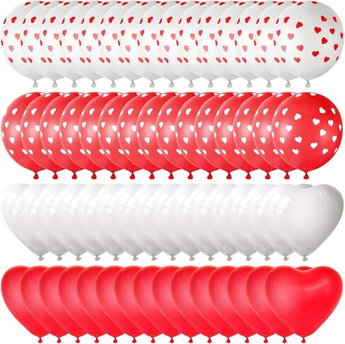 MIAHART 60 Pack Heart Balloons Decorations Kit for Valentine's Day, Wedding, Birthday Party, etc. 60 Pcs Heart Balloons, 4 Ribbons. Red, White. 12 Inch/30cm, 10 Inch/25cm. Latex. Unisex. All Ages. in Saudi Arabia