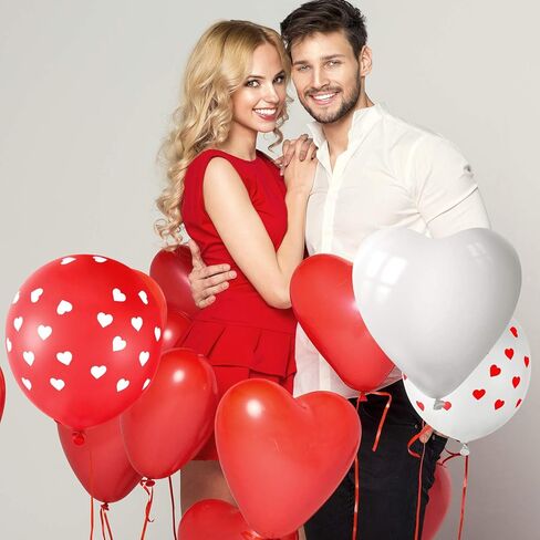 MIAHART 60 Pack Heart Balloons Decorations Kit for Valentine's Day, Wedding, Birthday Party, etc. 60 Pcs Heart Balloons, 4 Ribbons. Red, White. 12 Inch/30cm, 10 Inch/25cm. Latex. Unisex. All Ages. in Saudi Arabia