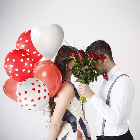 MIAHART 60 Pack Heart Balloons Decorations Kit for Valentine's Day, Wedding, Birthday Party, etc. 60 Pcs Heart Balloons, 4 Ribbons. Red, White. 12 Inch/30cm, 10 Inch/25cm. Latex. Unisex. All Ages. in Saudi Arabia