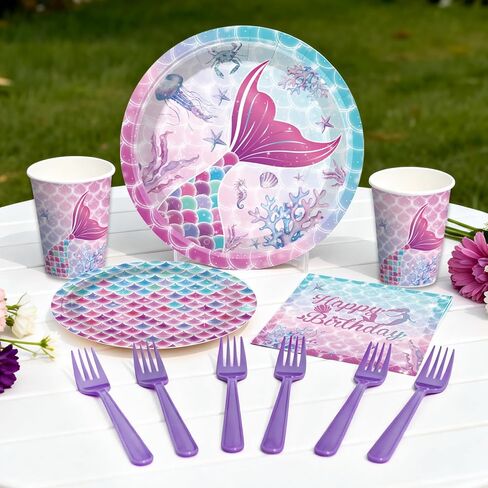 295Pcs Mermaid Birthday Decorations Serve 25, Mermaid Party Decorations Include Balloon Garland Arch, Plates, Tablecloth, Cake Topper, Cupcake Stand, Cupcake Toppers, for Under The Sea Party in Saudi Arabia