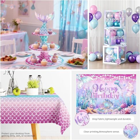 295Pcs Mermaid Birthday Decorations Serve 25, Mermaid Party Decorations Include Balloon Garland Arch, Plates, Tablecloth, Cake Topper, Cupcake Stand, Cupcake Toppers, for Under The Sea Party in Saudi Arabia
