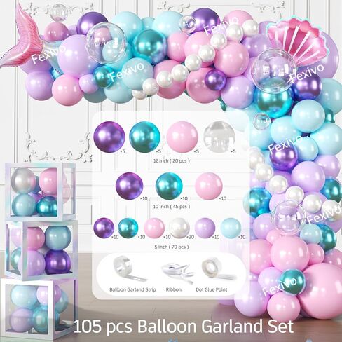 295Pcs Mermaid Birthday Decorations Serve 25, Mermaid Party Decorations Include Balloon Garland Arch, Plates, Tablecloth, Cake Topper, Cupcake Stand, Cupcake Toppers, for Under The Sea Party in Saudi Arabia