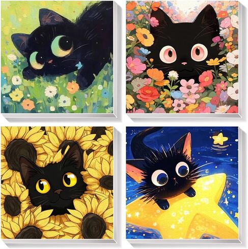 Amphol 4 Pack Paint by Numbers Kit for Adults Framed, Easy Cut Cat Paint by Numbers Framed Canvas for Beginners, Painting by Number Kit with Brushes and Acrylic Paint, Great Gift Home Decor - 10"x10" in Saudi Arabia