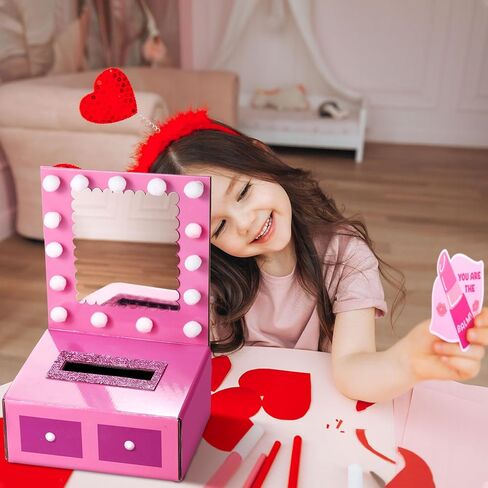صناديق عيد الحب صندوق بريد DIY للأطفال مع 32 بطاقة تهنئة، صندوق طاولة عيد الحب، هدية للأطفال، مجموعات هدايا للحفلات، تبادل هدايا الفتيات في الفصول الدراسية in Kuwait
