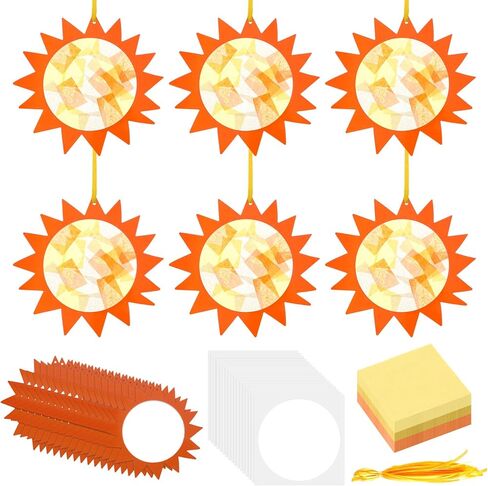 Colarr 24 Sets Sun Crafts Gold Sun Tissue Paper Crafts Kits DIY Summer Hanging Ornaments Suncatcher for Summer Home School Classroom Party Decoration Art Activity in Saudi Arabia