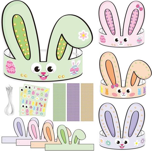 CY2SIDE Easter Bunny Ears Headbands Craft Kit - 24PCS Make Your Own Rabbit Paper Crowns with Diamond Stickers for Kids DIY Easter Party Favors, Home School Supplies, Classroom Egg Hunt Accessories in Saudi Arabia
