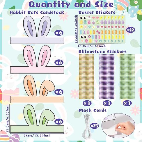 CY2SIDE Easter Bunny Ears Headbands Craft Kit - 24PCS Make Your Own Rabbit Paper Crowns with Diamond Stickers for Kids DIY Easter Party Favors, Home School Supplies, Classroom Egg Hunt Accessories in Saudi Arabia