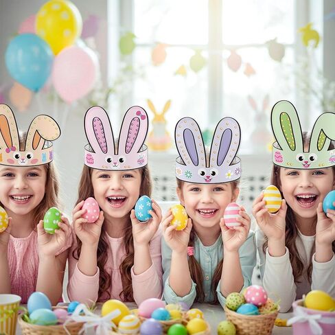 CY2SIDE Easter Bunny Ears Headbands Craft Kit - 24PCS Make Your Own Rabbit Paper Crowns with Diamond Stickers for Kids DIY Easter Party Favors, Home School Supplies, Classroom Egg Hunt Accessories in Saudi Arabia