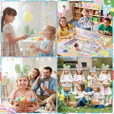 CY2SIDE Easter Bunny Ears Headbands Craft Kit - 24PCS Make Your Own Rabbit Paper Crowns with Diamond Stickers for Kids DIY Easter Party Favors, Home School Supplies, Classroom Egg Hunt Accessories in Saudi Arabia