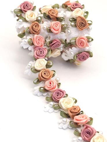 1Yard Pearl Rose Flowers Embroidered Lace Trim Vintage Ribbon Vintage Ribbon Width 1.18" for DIY Sewing Craft Decoration Craft Gift Decoration in Saudi Arabia