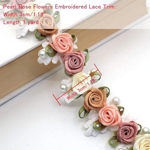1Yard Pearl Rose Flowers Embroidered Lace Trim Vintage Ribbon Vintage Ribbon Width 1.18" for DIY Sewing Craft Decoration Craft Gift Decoration in Saudi Arabia