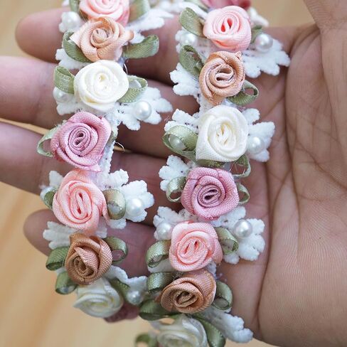 1Yard Pearl Rose Flowers Embroidered Lace Trim Vintage Ribbon Vintage Ribbon Width 1.18" for DIY Sewing Craft Decoration Craft Gift Decoration in Saudi Arabia
