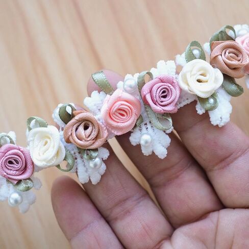 1Yard Pearl Rose Flowers Embroidered Lace Trim Vintage Ribbon Vintage Ribbon Width 1.18" for DIY Sewing Craft Decoration Craft Gift Decoration in Saudi Arabia