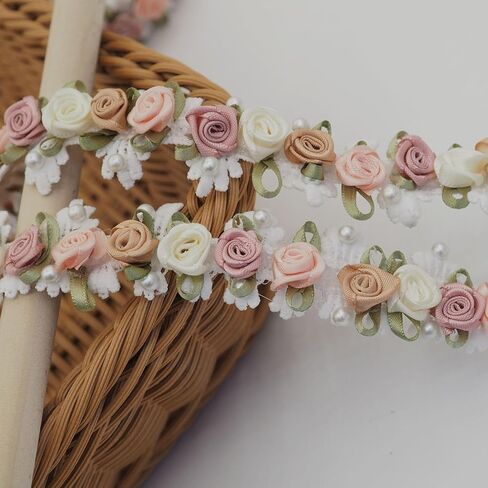 1Yard Pearl Rose Flowers Embroidered Lace Trim Vintage Ribbon Vintage Ribbon Width 1.18" for DIY Sewing Craft Decoration Craft Gift Decoration in Saudi Arabia