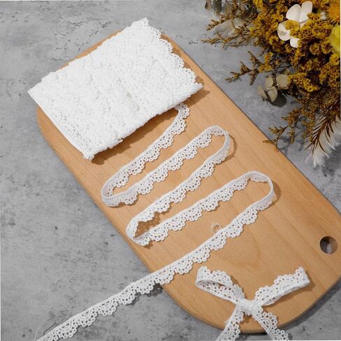 15 Yards White Lace Ribbon, Crocheted Lace Trim for Sewing, Vintage Scalloped Edge Lac Ribbons for Crafts, Gift Wrapping, DIY Sew Making, Bridal Christmas Supply, Wedding Bouquet (0.55" Wide) in Kuwait