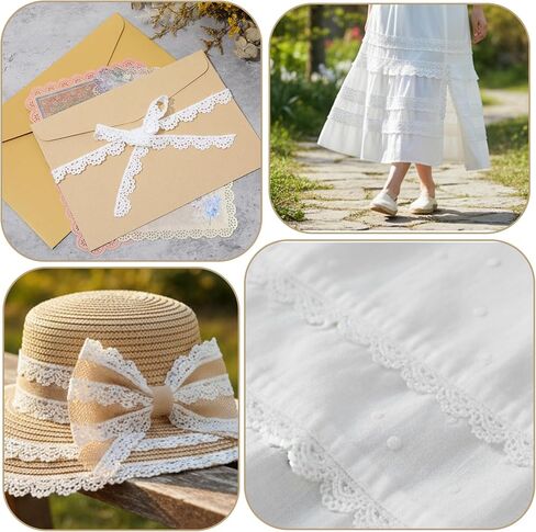 15 Yards White Lace Ribbon, Crocheted Lace Trim for Sewing, Vintage Scalloped Edge Lac Ribbons for Crafts, Gift Wrapping, DIY Sew Making, Bridal Christmas Supply, Wedding Bouquet (0.55" Wide) in Kuwait