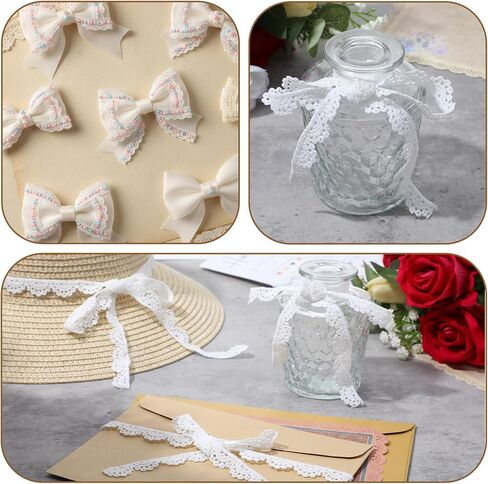 15 Yards White Lace Ribbon, Crocheted Lace Trim for Sewing, Vintage Scalloped Edge Lac Ribbons for Crafts, Gift Wrapping, DIY Sew Making, Bridal Christmas Supply, Wedding Bouquet (0.55" Wide) in Kuwait