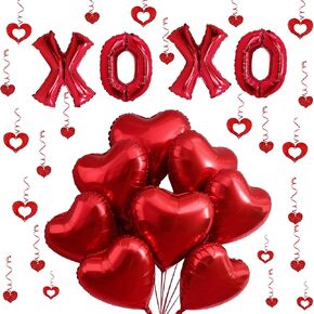 62 قطعة من بالونات XOXO باللون الأحمر على شكل قلب مع ديكور معلق على شكل قلب لتزيين حفلات الزفاف في عيد الحب in Kuwait