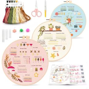 AmoraDec Embroidery Kit for Beginners Adults,Easy Stamped Cross Stitch Hand Embroidery Starter Kit with Video Tutorials,Floral Patterns Needle Point Kits,Fun DIY Craft Gift Set for Women's Hobbies in Saudi Arabia
