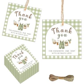 50Pcs Farmers Market Thank You Tags Locally Grown Baby Shower Party Favors Labels Square Green Gingham Vegetable Bodysuit Gift Tags for Boys Girls Farmer's Market Baby Shower Gender Reveal Supplies in Kuwait