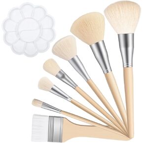 Gilding Brush Set, 7 Pcs Goat Hair Blend Mop Brush Set with Color Palette for Acrylic Painting Professional Blending Brushes for Gouache Watercolor Oil Face Body Art Painting Gold foil in Kuwait