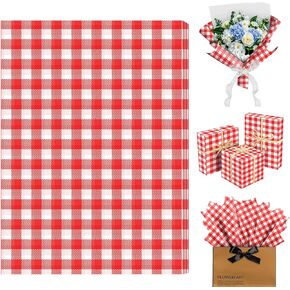 CaliLain 100 Sheets Gingham Tissue Paper; 14 x 20 Inch Red and White Checkered Tissue Paper for Baby Shower, Wedding, Birthday, Holiday, Party Gift Wrapping; DIY Art Crafts Gingham Wrapping Papers in Saudi Arabia