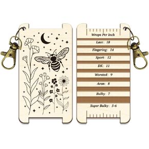 arricraft 1 Pc Wooden Spinning Control Card, Bee Flower Pattern Multi-Purpose Spinning Control Tool Wooden Decorative WPI Ruler for Hand Yarn Measurement Crochet Tool Accessories in Kuwait