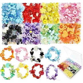 600-650 قطعة من الخرز الأكريليك لصنع الأساور، 8 ألوان مختلطة لطيف على شكل زهرة وفيونكة على شكل فراشة ودب وأساور وقلادات وسلاسل مفاتيح مصنوعة يدويًا in Kuwait