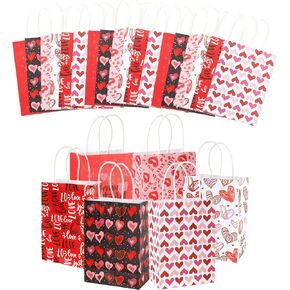 Valentines Gift Bags, 12 PCS Valentine Paper Bags with Handles, Valentines Day Gift Bag, Heart Shaped Valentine Treat Goodie Candy Cookie Bag for Valentine's Day Wedding Holiday Party Favor Supplies in Kuwait