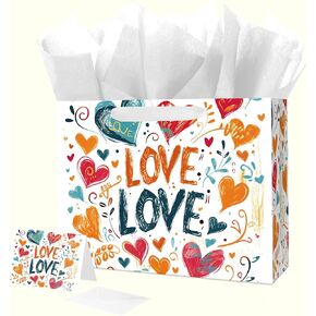 Lyforpyton Valentine's Day Gift Bags - Heart Themed Pattern Bags, Assorted Sizes for Candy, Chocolates, Present, Party Favor, Romantic Holiday Gift Wrapping 12.6" (White) in Kuwait