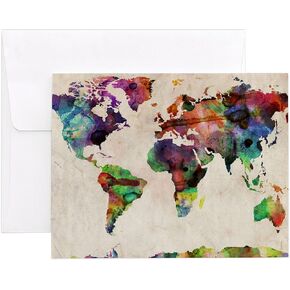 CafePress خريطة العالم بالألوان المائية الحضرية 1 بطاقات ملاحظات (مجموعة من 20) بطاقات ملاحظات مقاس 4.25 بوصة × 5.5 بوصة، 10 عبوات in Kuwait