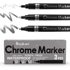 3Pcs Silver Liquid Chrome Markers, Mirror Chrome Paint Pens Permanent Metallic High Gloss for Plastic Metal Glass Resin Car Wheel, DIY Model Touch Up & Repair Kit, Jewelry Art Crafts in Saudi Arabia